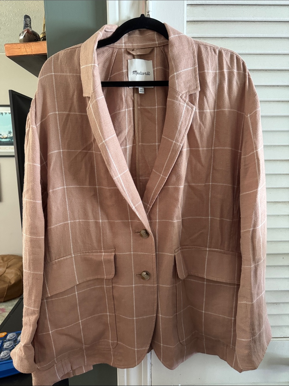 Madewell Blush Windowpane Oversized Blazer